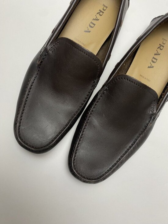 Prada Brown Leather Driving Loafers Size 9